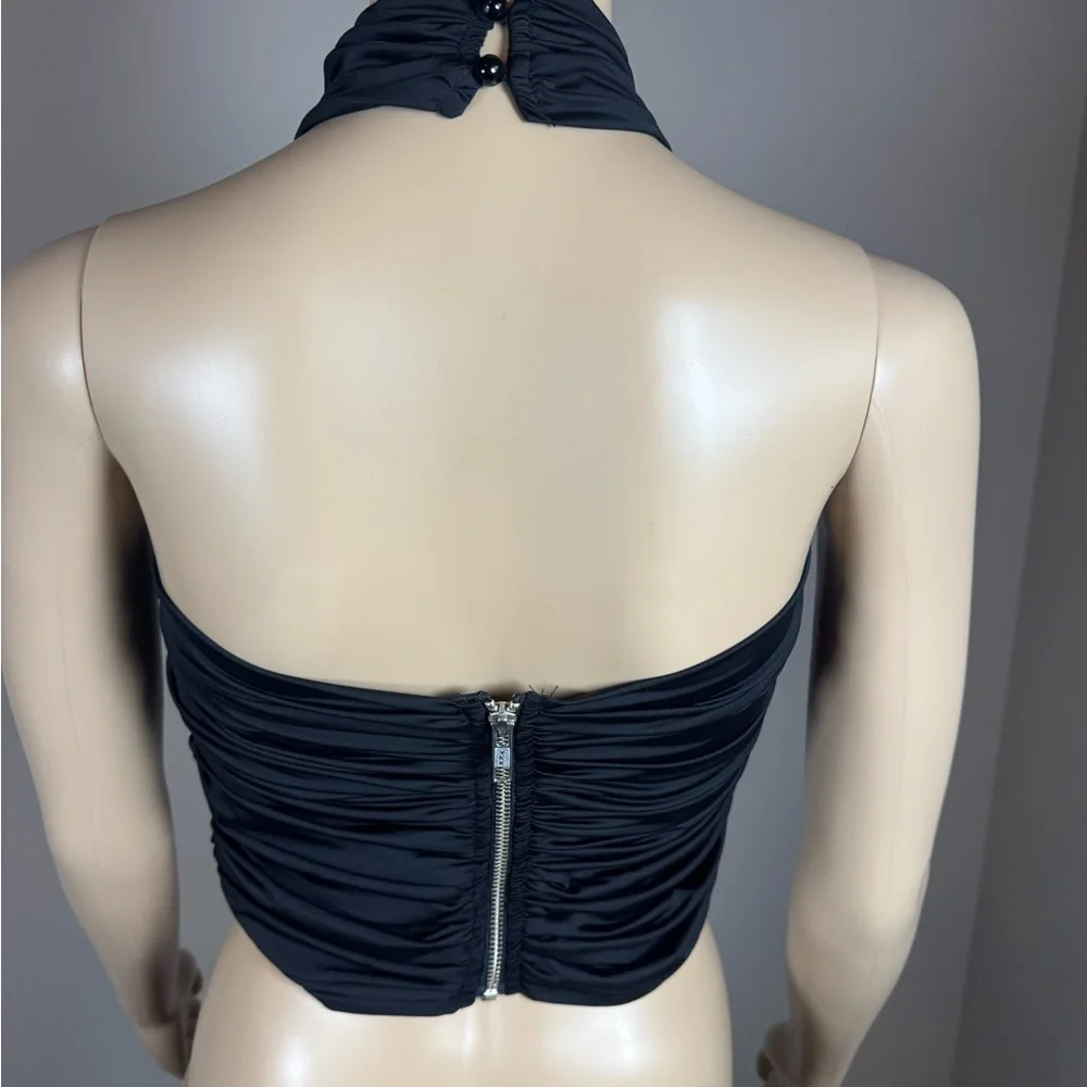 AKIRA Black Cross Halter Crop Top Ruched Clubwear Festival XL NWT - Picture 2 of 3